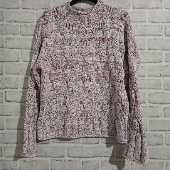 Faherty Jem Marled Cable Sweater Cream/Red Marled size S - Picture 4 of 7